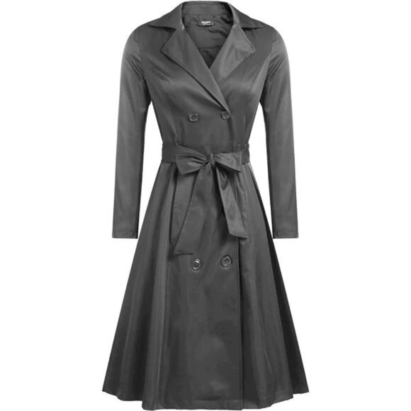 Women's Trench Coats Double-Breasted Long Coat with Belt - Picture 1 of 6